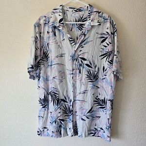 Cafe Luna Mens XL Hawaiian Button Up Shirt Linen Blend Short Sleeve Resort Beach